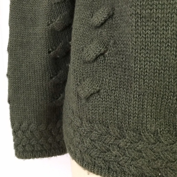 Alpaca Forest Green Cable‎ Knit Cozy Sweater Mockneck Adventurecore Cabincore - Picture 3 of 8